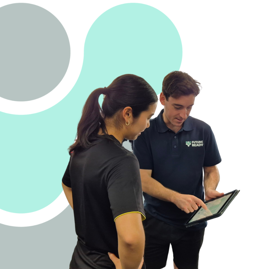 Physio discussing exercise results with a client
